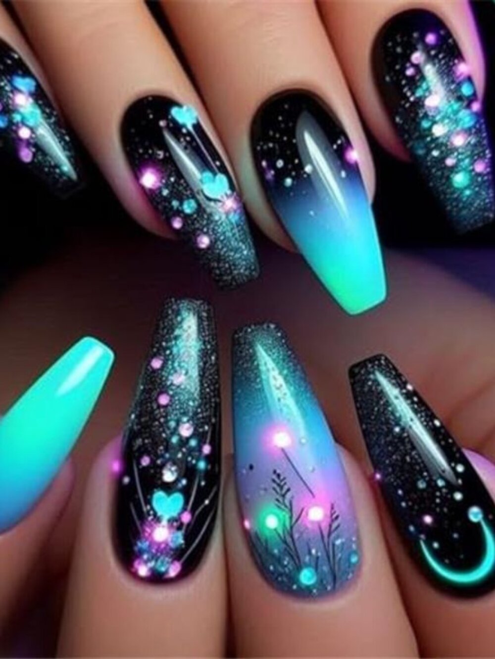 Coffin Style Themed Fake Press On Nails